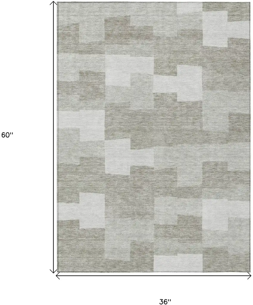 Taupe Brown And Beige Geometric Washable Indoor Outdoor Area Rug Photo 3