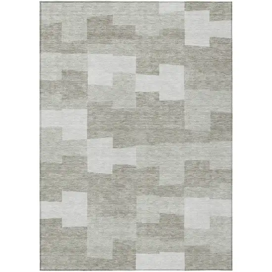 Taupe Brown And Beige Geometric Washable Indoor Outdoor Area Rug Photo 2