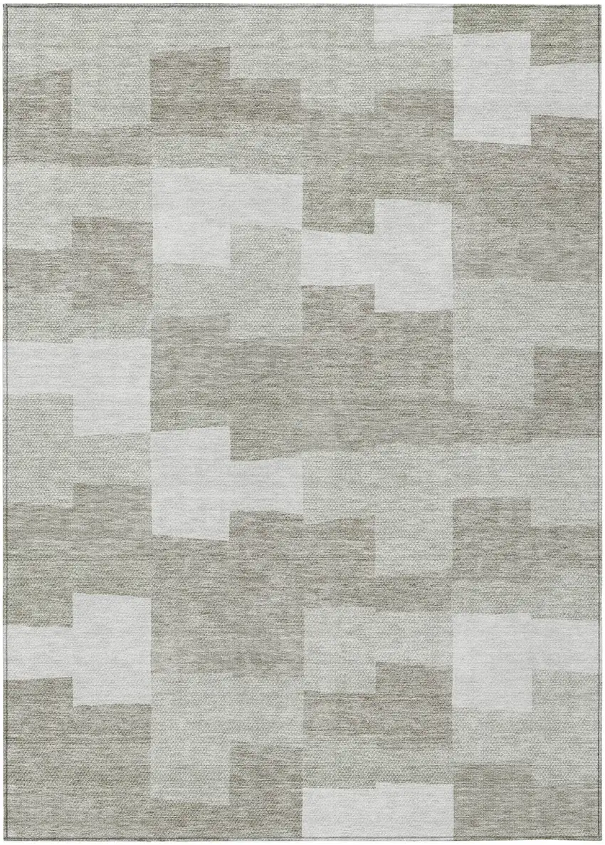 Taupe Brown And Beige Geometric Washable Indoor Outdoor Area Rug Photo 2