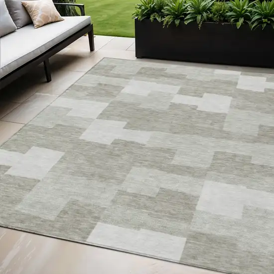 Taupe Brown And Beige Geometric Washable Indoor Outdoor Area Rug Photo 1