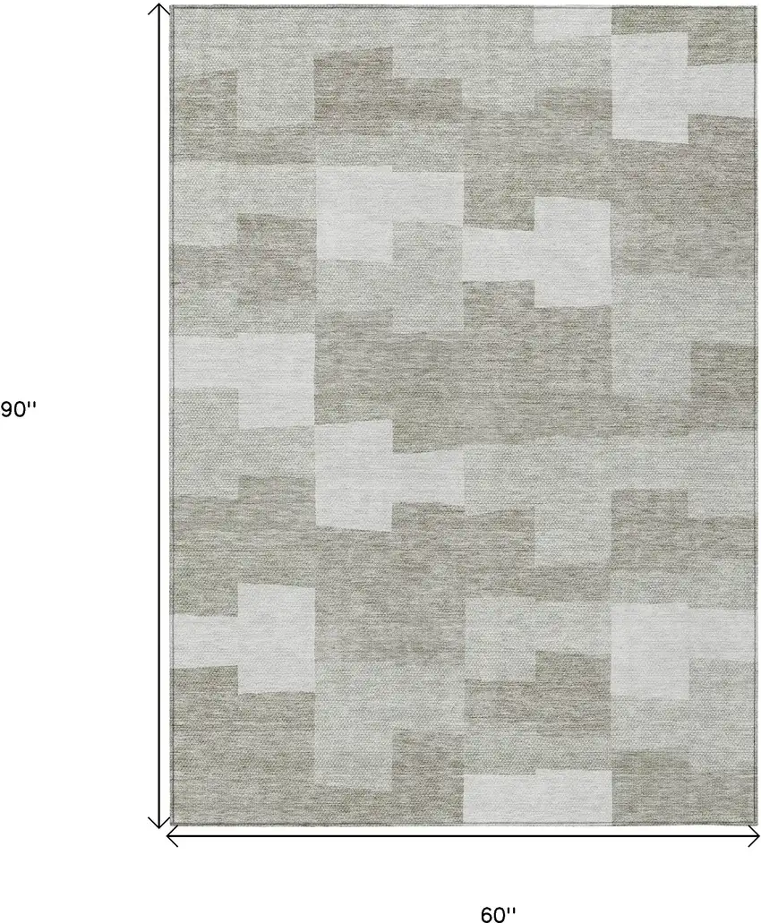 Taupe Brown And Beige Geometric Washable Indoor Outdoor Area Rug Photo 3