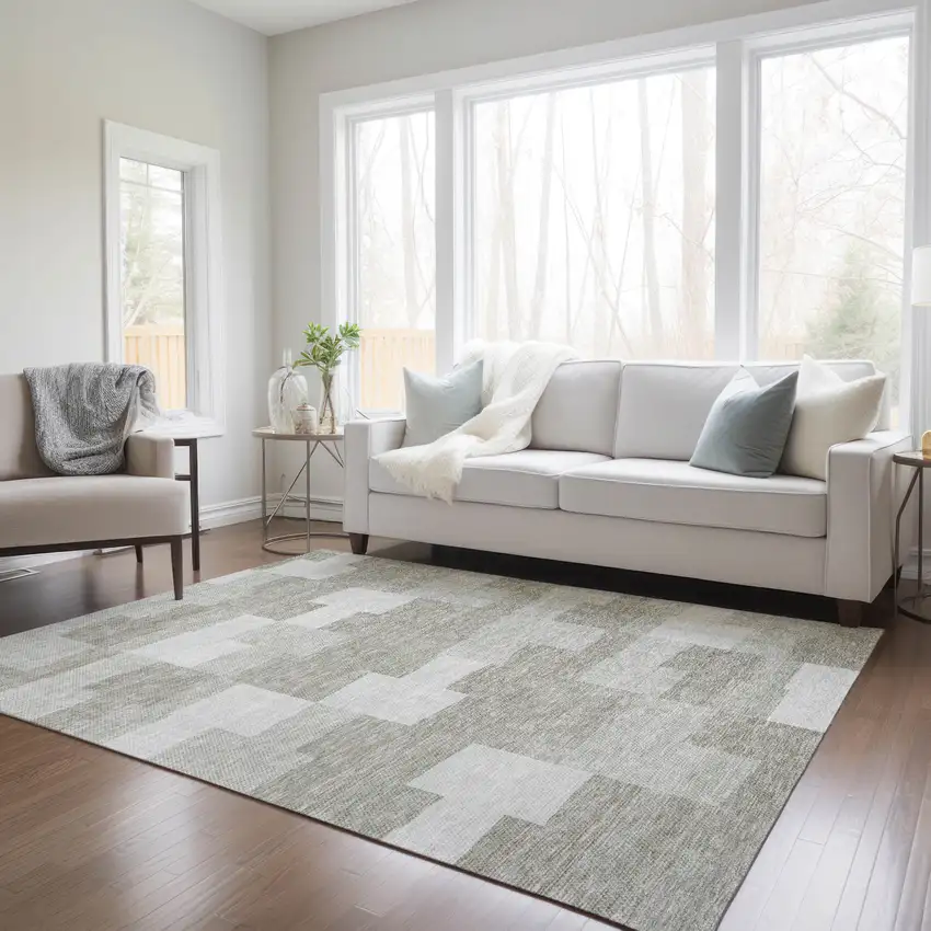 Taupe Brown And Beige Geometric Washable Indoor Outdoor Area Rug Photo 9