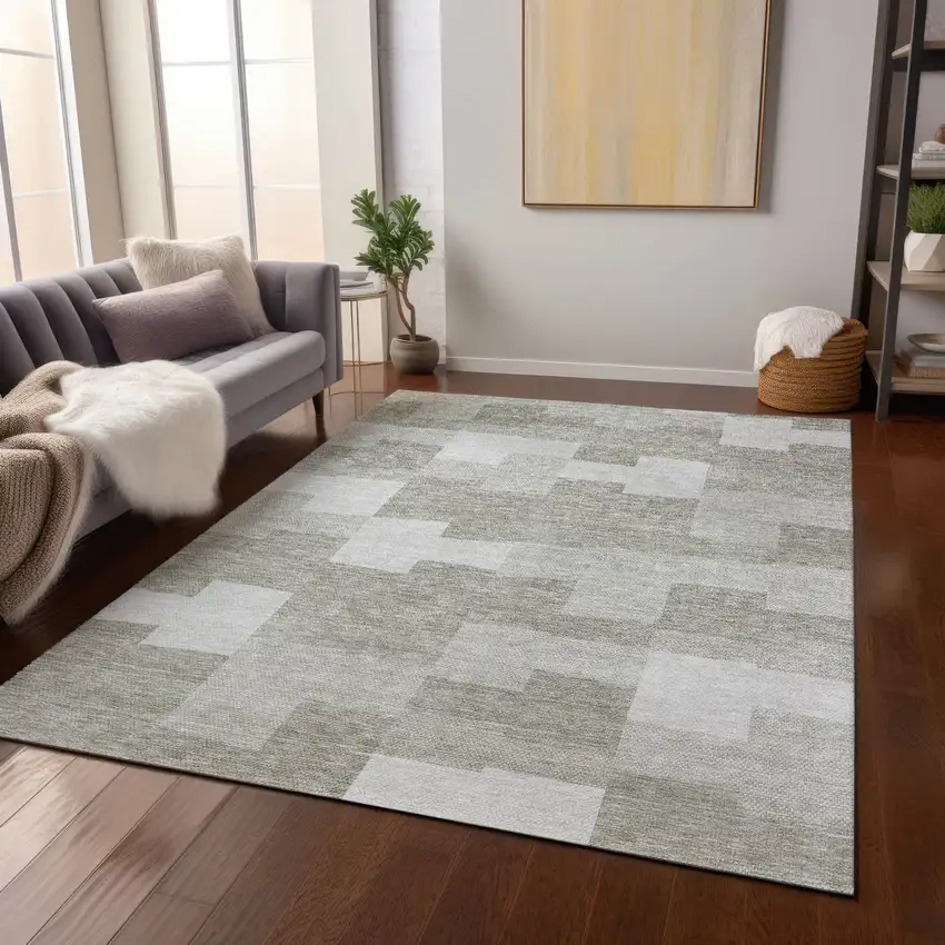 Taupe Brown And Beige Geometric Washable Indoor Outdoor Area Rug Photo 8