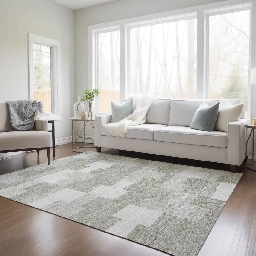 Taupe Brown And Beige Geometric Washable Indoor Outdoor Area Rug Photo 9