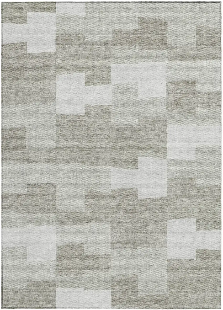 Taupe Brown And Beige Geometric Washable Indoor Outdoor Area Rug Photo 6