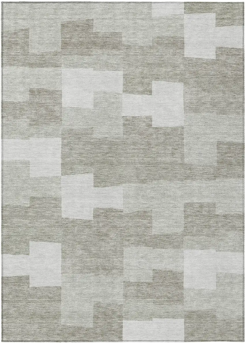 Taupe Brown And Beige Geometric Washable Indoor Outdoor Area Rug Photo 2