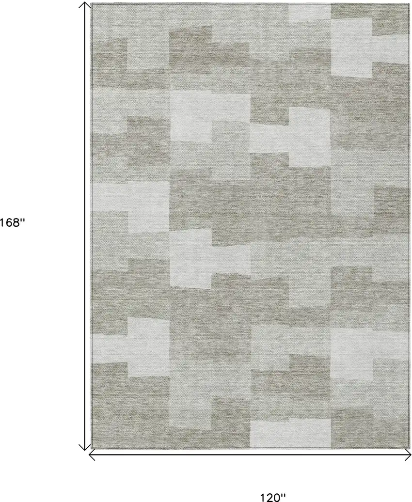 Taupe Brown And Beige Geometric Washable Indoor Outdoor Area Rug Photo 3