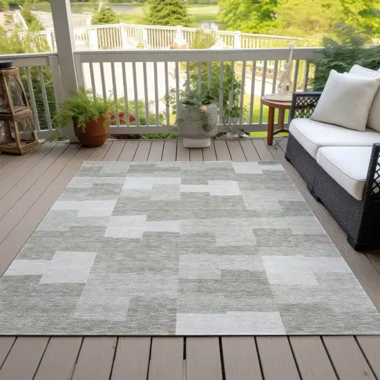 Taupe Brown And Beige Geometric Washable Indoor Outdoor Area Rug Photo 7