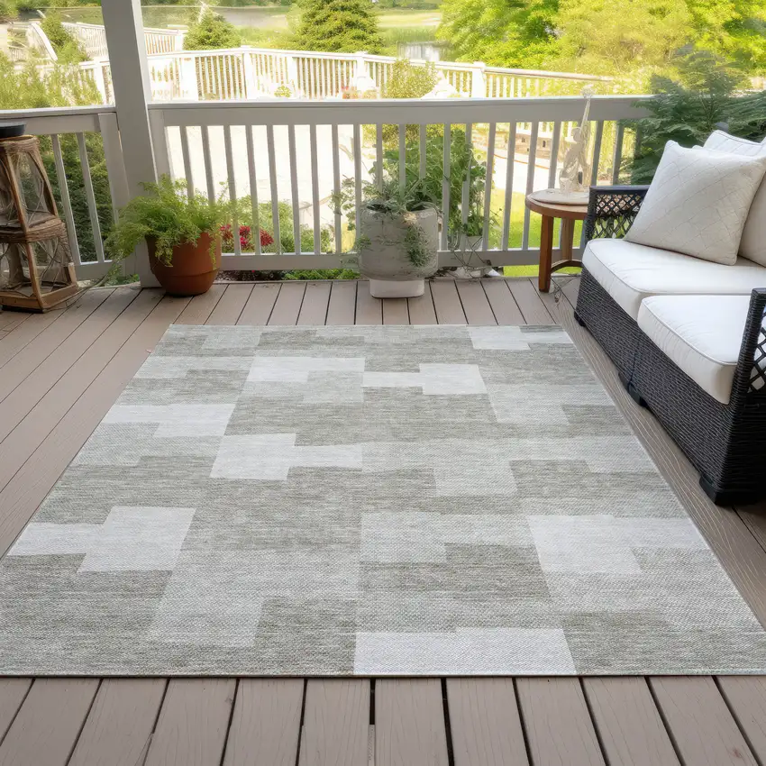 Taupe Brown And Beige Geometric Washable Indoor Outdoor Area Rug Photo 7