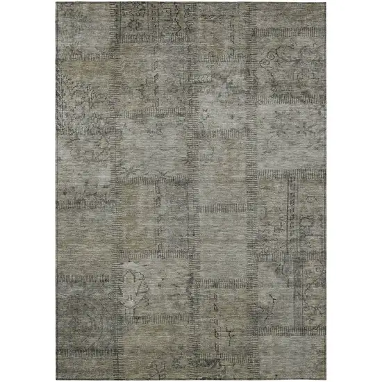 Taupe Brown And Beige Patchwork Washable Indoor Outdoor Area Rug Photo 2