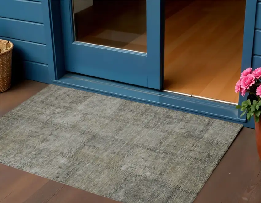 Taupe Brown And Beige Patchwork Washable Indoor Outdoor Area Rug Photo 1