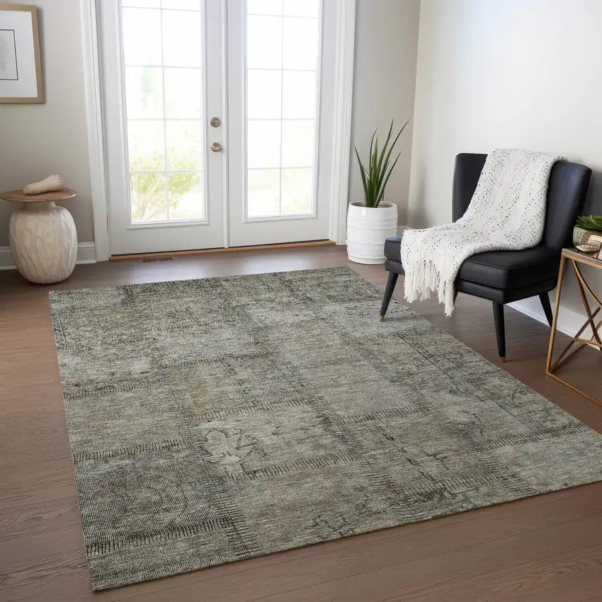 Taupe Brown And Beige Patchwork Washable Indoor Outdoor Area Rug Photo 8