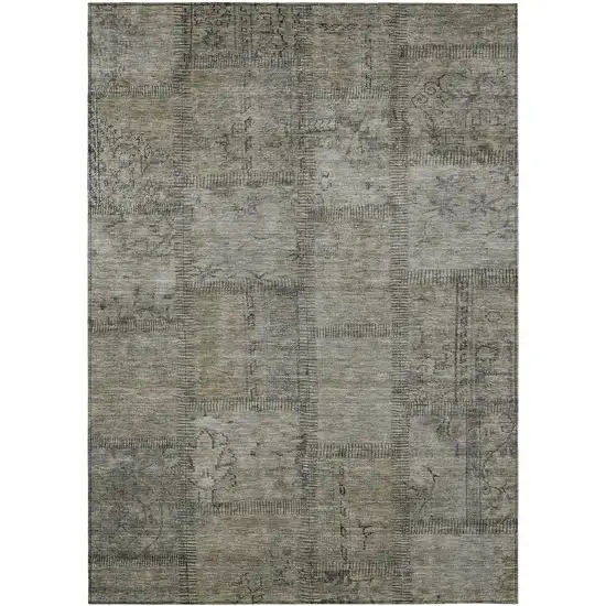 Taupe Brown And Beige Patchwork Washable Indoor Outdoor Area Rug Photo 1