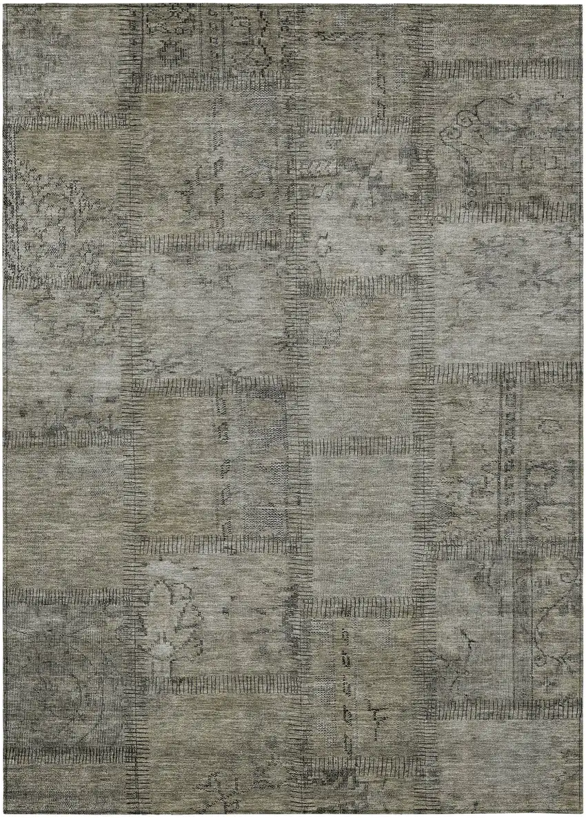 Taupe Brown And Beige Patchwork Washable Indoor Outdoor Area Rug Photo 1