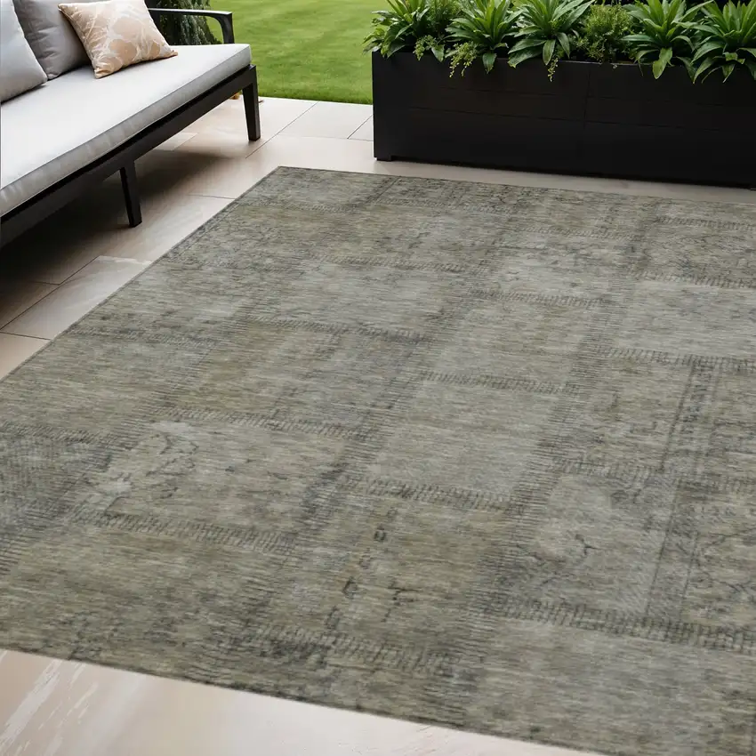 Taupe Brown And Beige Patchwork Washable Indoor Outdoor Area Rug Photo 2