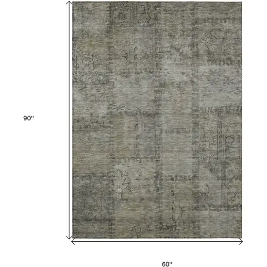 Taupe Brown And Beige Patchwork Washable Indoor Outdoor Area Rug Photo 7