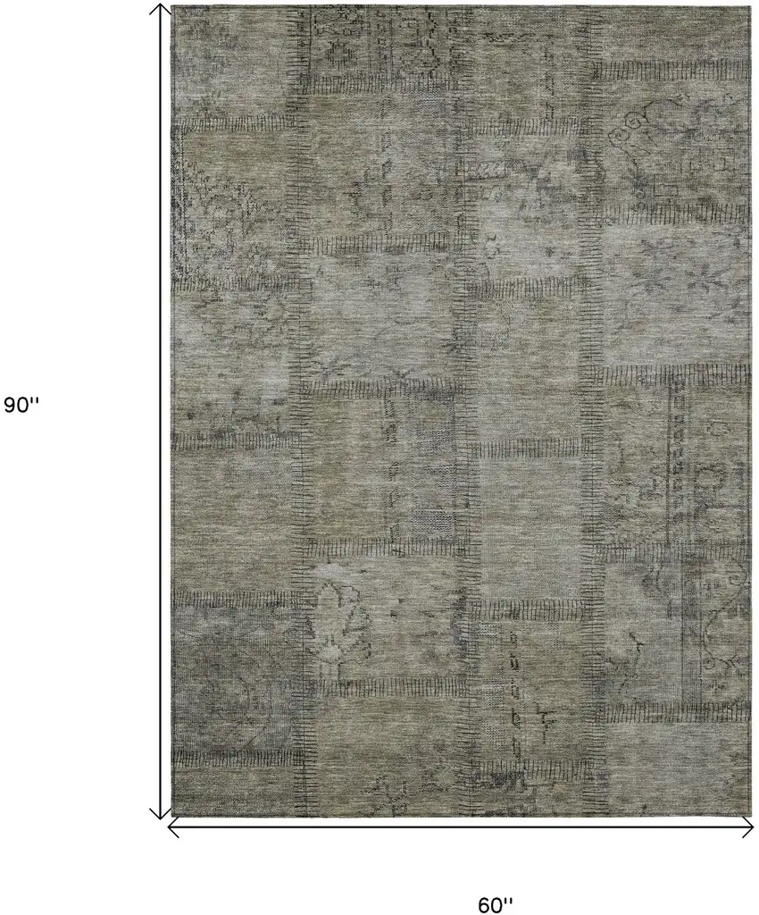 Taupe Brown And Beige Patchwork Washable Indoor Outdoor Area Rug Photo 7