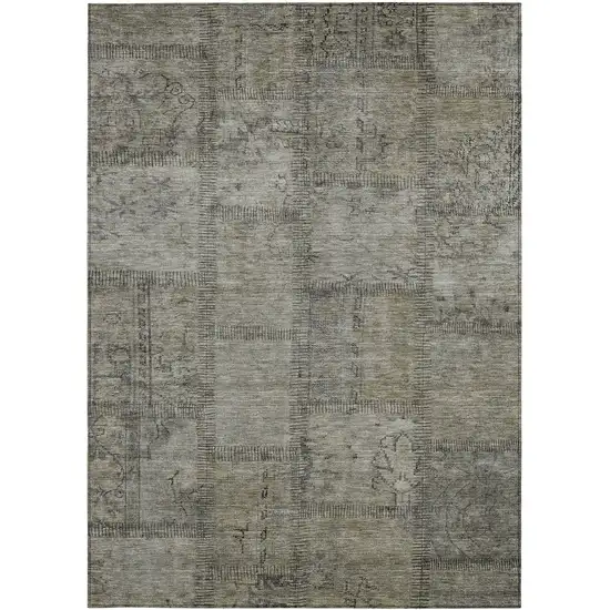 Taupe Brown And Beige Patchwork Washable Indoor Outdoor Area Rug Photo 3