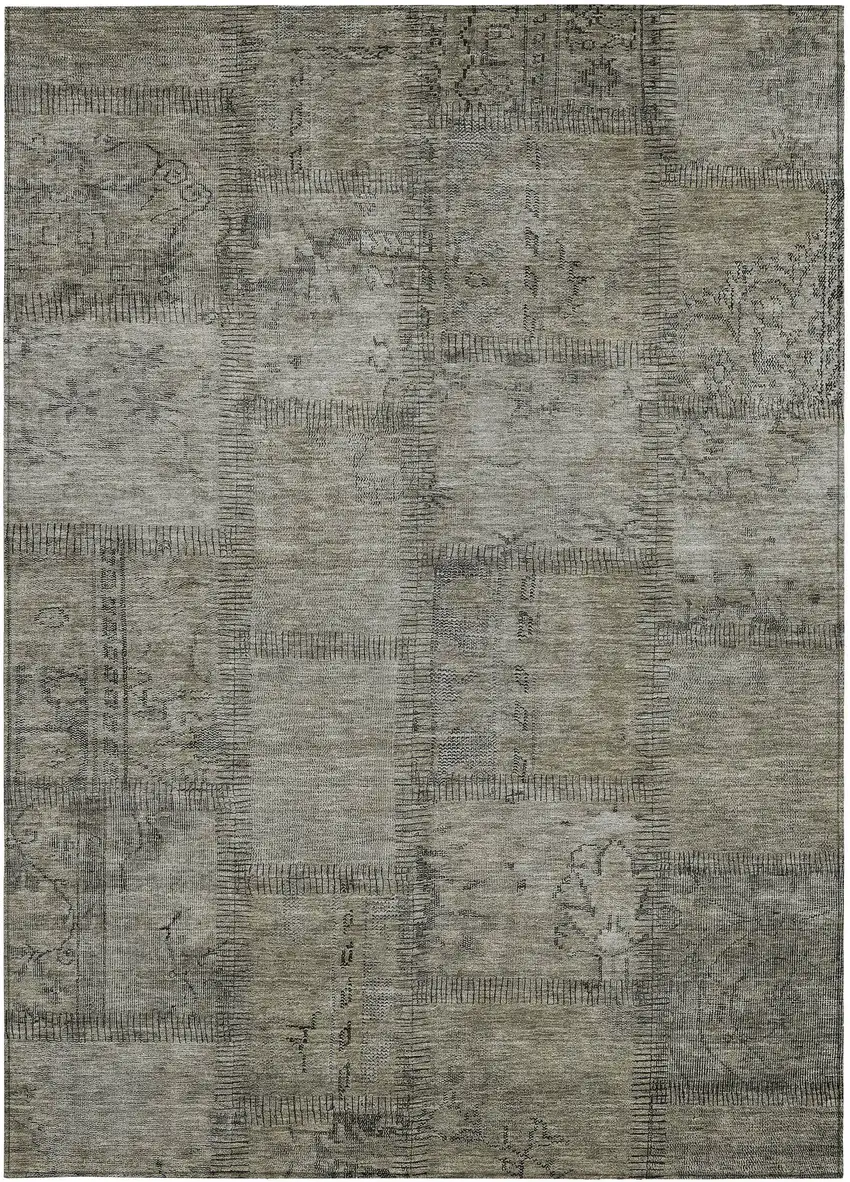 Taupe Brown And Beige Patchwork Washable Indoor Outdoor Area Rug Photo 3