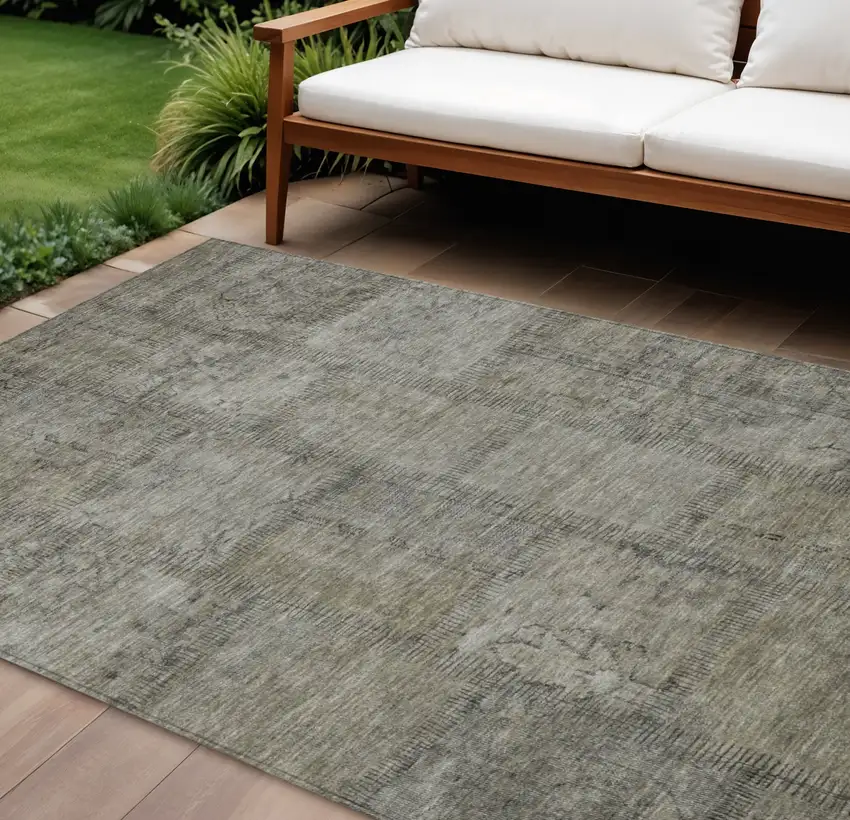 Taupe Brown And Beige Patchwork Washable Indoor Outdoor Area Rug Photo 1
