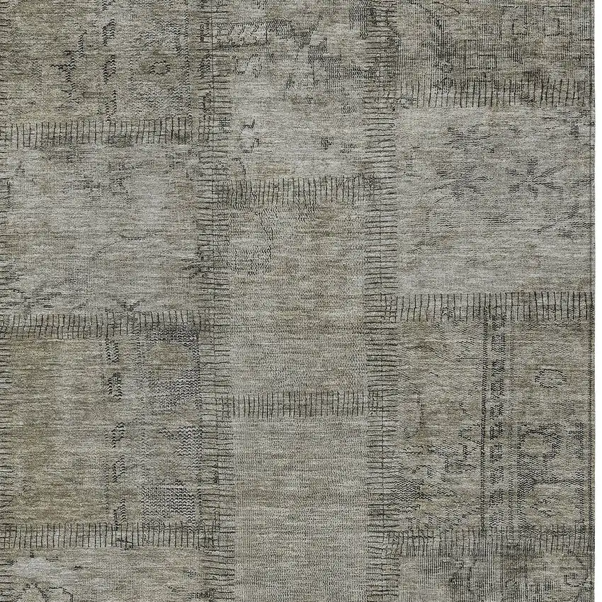 Taupe Brown And Beige Patchwork Washable Indoor Outdoor Area Rug Photo 5