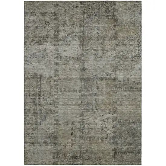 Taupe Brown And Beige Patchwork Washable Indoor Outdoor Area Rug Photo 6
