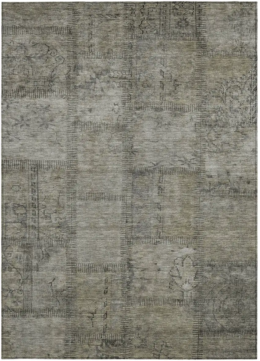 Taupe Brown And Beige Patchwork Washable Indoor Outdoor Area Rug Photo 6