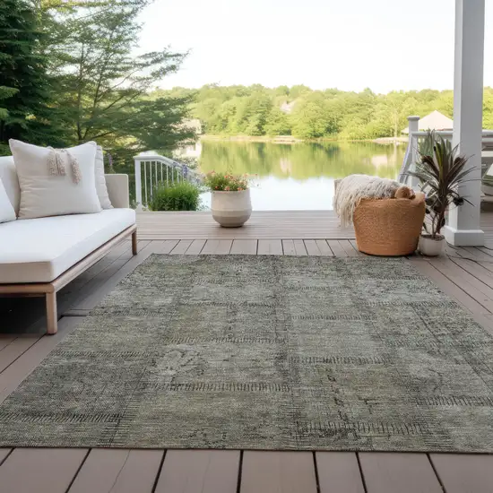 Taupe Brown And Beige Patchwork Washable Indoor Outdoor Area Rug Photo 9