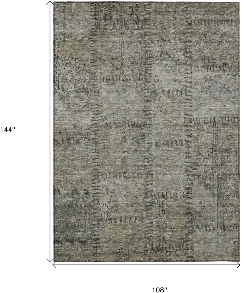 Taupe Brown And Beige Patchwork Washable Indoor Outdoor Area Rug Photo 3