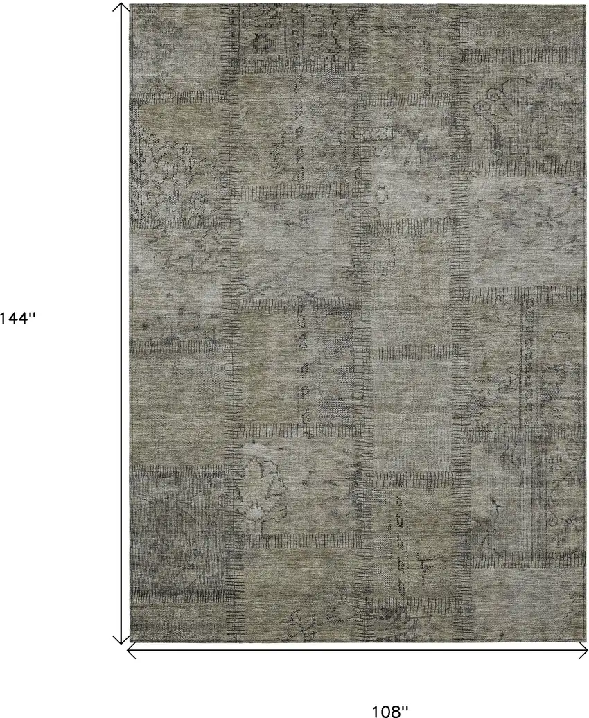 Taupe Brown And Beige Patchwork Washable Indoor Outdoor Area Rug Photo 3