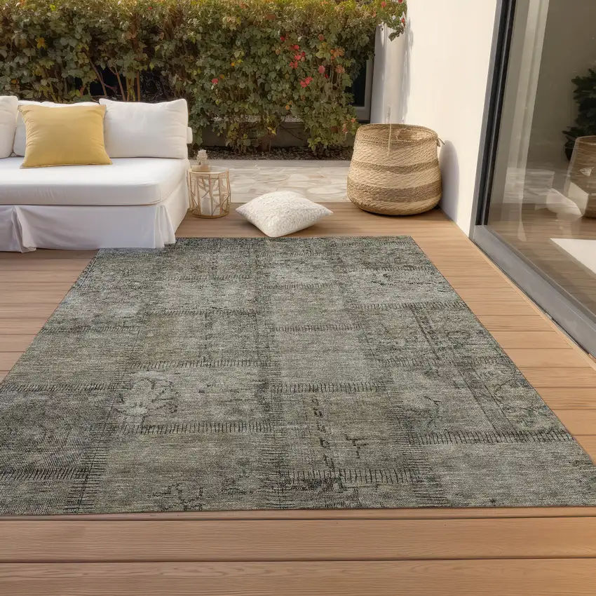 Taupe Brown And Beige Patchwork Washable Indoor Outdoor Area Rug Photo 7