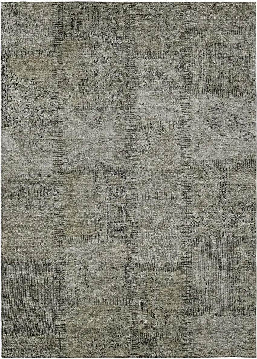 Taupe Brown And Beige Patchwork Washable Indoor Outdoor Area Rug Photo 2