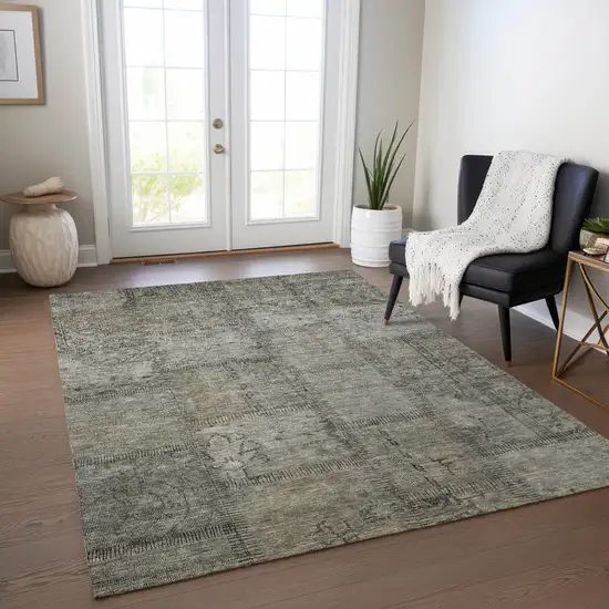 Taupe Brown And Beige Patchwork Washable Indoor Outdoor Area Rug Photo 8