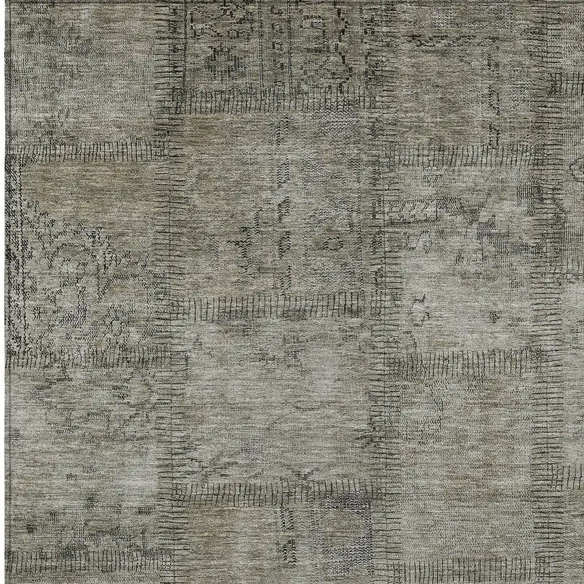Taupe Brown And Beige Patchwork Washable Indoor Outdoor Area Rug Photo 5
