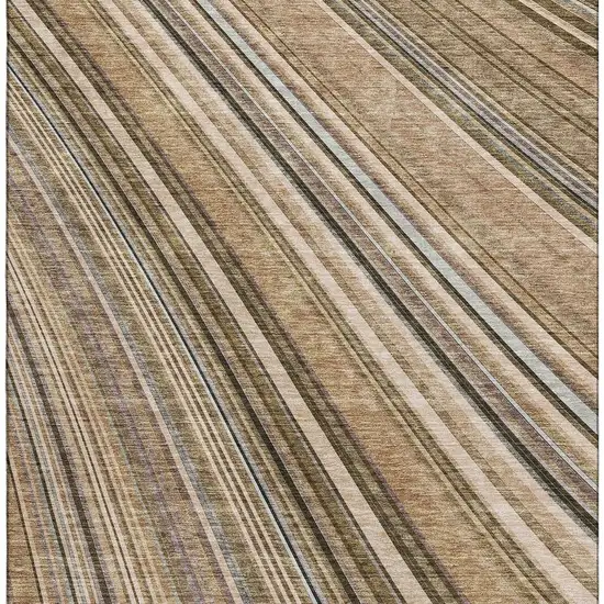 Taupe Brown And Beige Striped Washable Area Rug With UV Protection Photo 4
