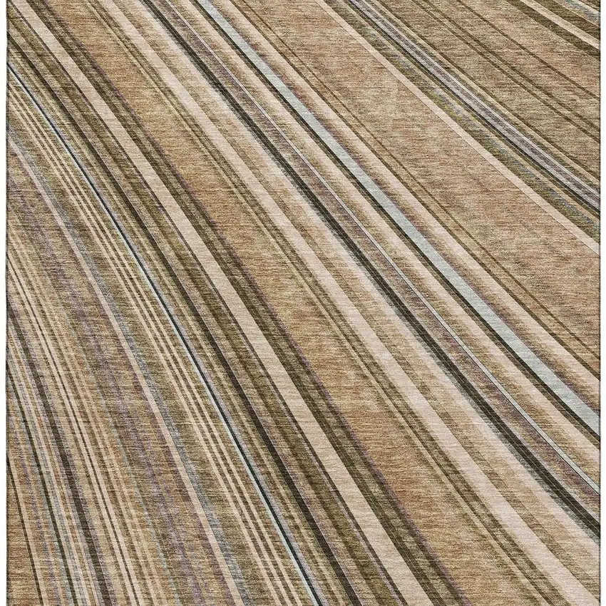 Taupe Brown And Beige Striped Washable Area Rug With UV Protection Photo 4