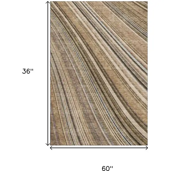 Taupe Brown And Beige Striped Washable Area Rug With UV Protection Photo 9