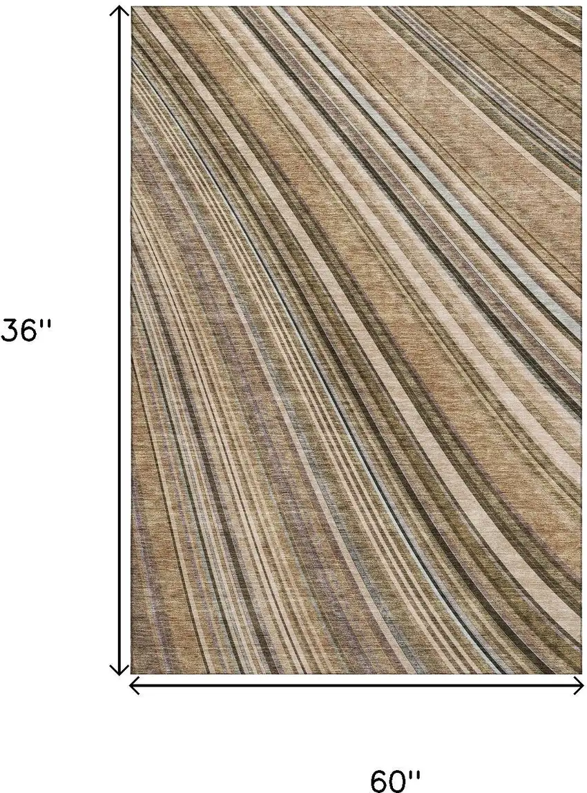 Taupe Brown And Beige Striped Washable Area Rug With UV Protection Photo 9
