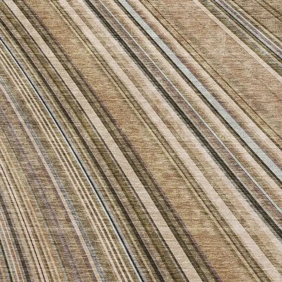 Taupe Brown And Beige Striped Washable Area Rug With UV Protection Photo 3