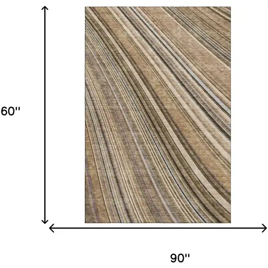 Taupe Brown And Beige Striped Washable Area Rug With UV Protection Photo 7