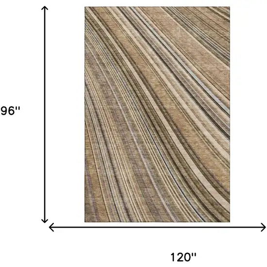Taupe Brown And Beige Striped Washable Area Rug With UV Protection Photo 7