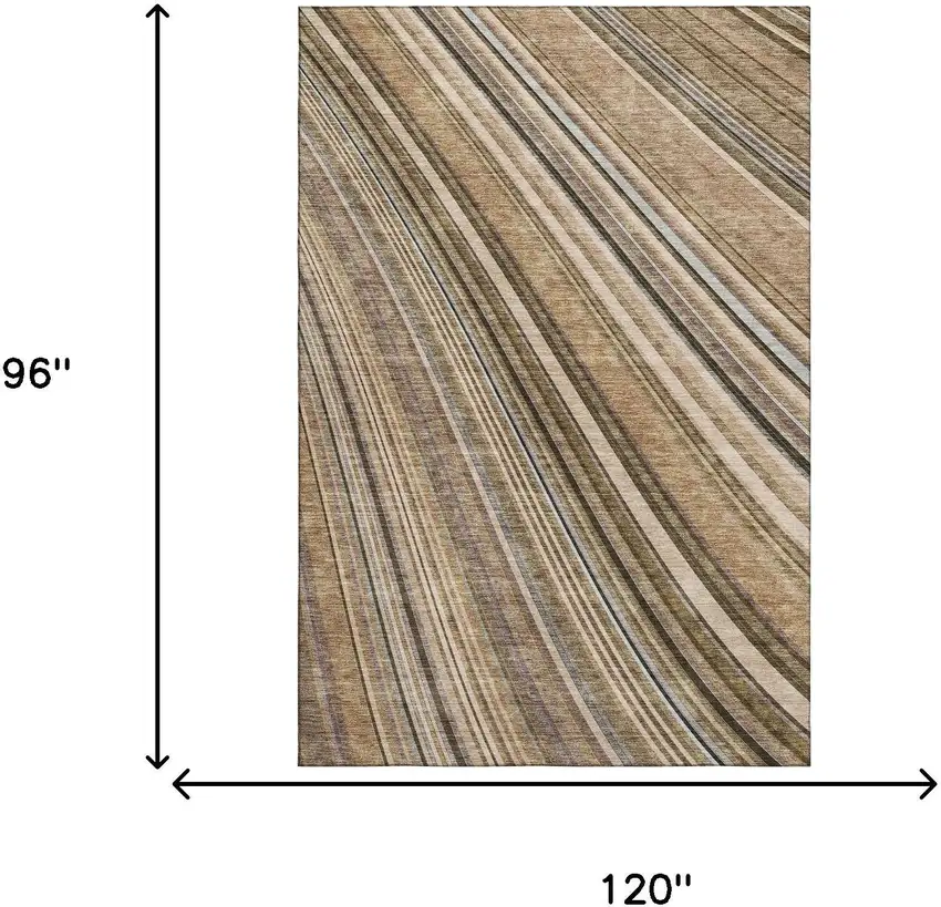 Taupe Brown And Beige Striped Washable Area Rug With UV Protection Photo 7