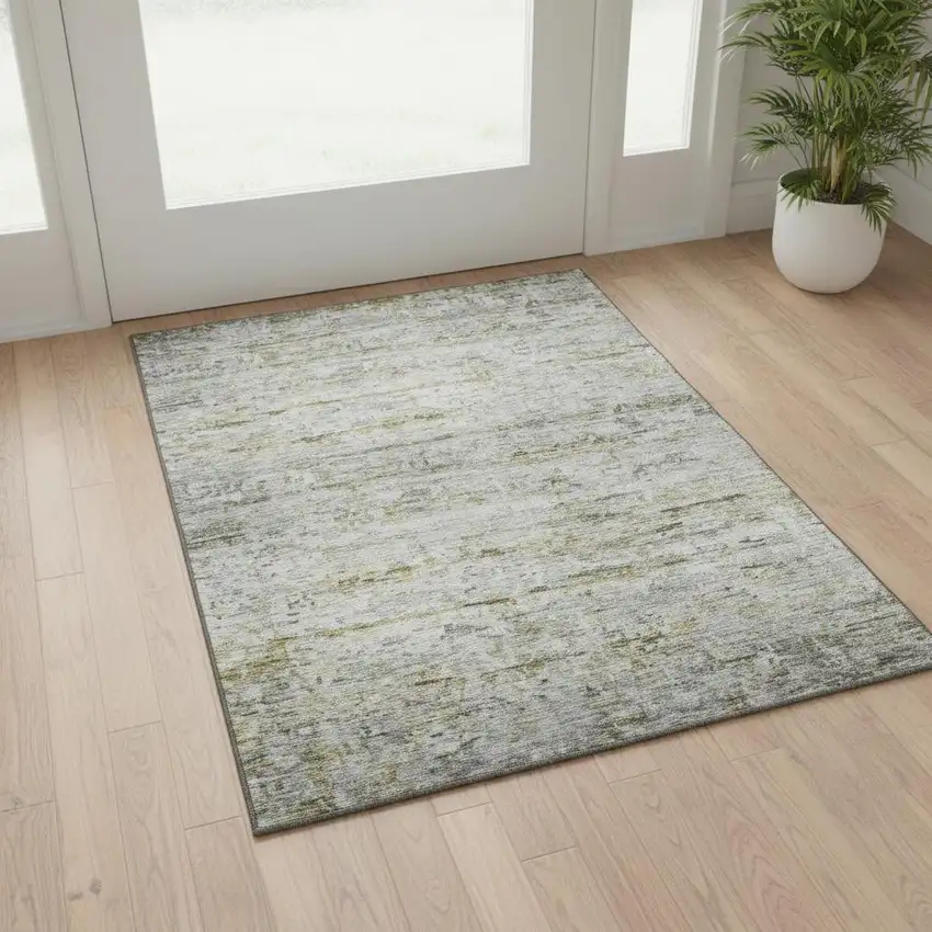 Taupe Brown And Beige Striped Washable Area Rug With UV Protection Photo 2