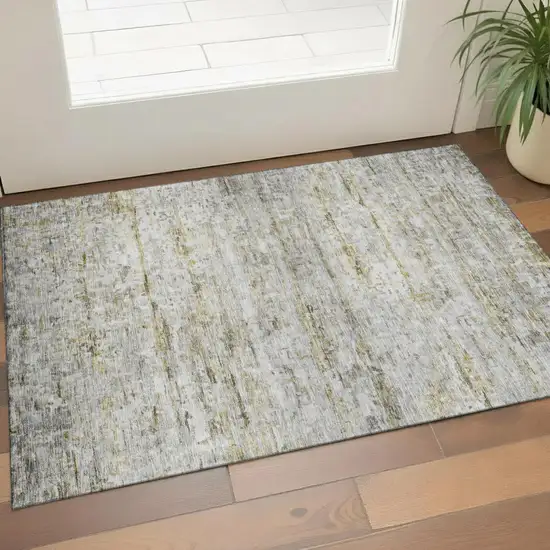 Taupe Brown And Beige Striped Washable Area Rug With UV Protection Photo 1