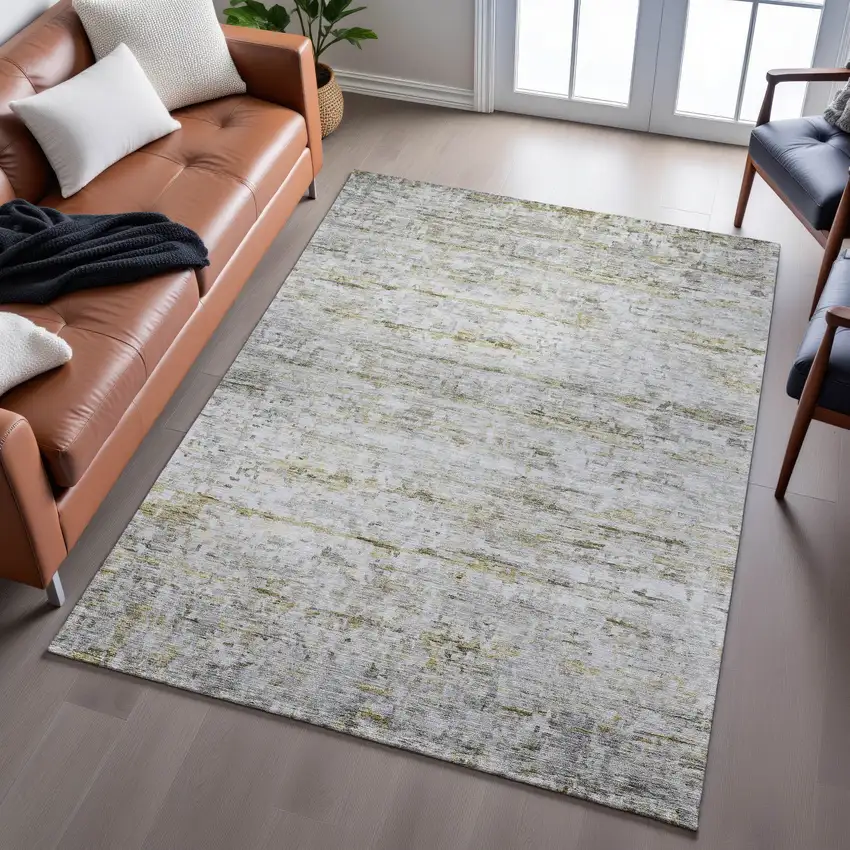Taupe Brown And Beige Striped Washable Area Rug With UV Protection Photo 5