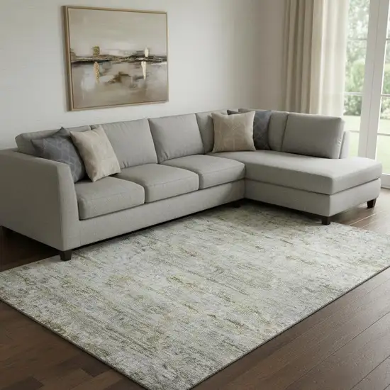 Taupe Brown And Beige Striped Washable Area Rug With UV Protection Photo 2