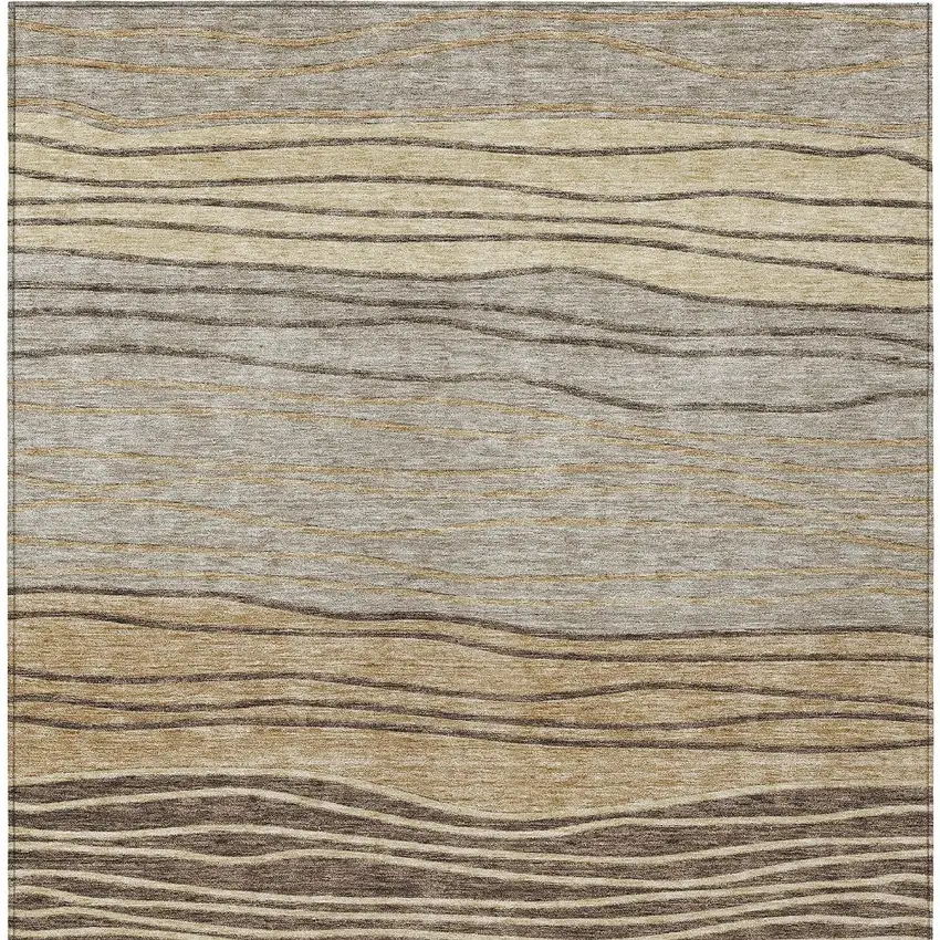 Taupe Brown And Beige Striped Washable Indoor Outdoor Area Rug Photo 5