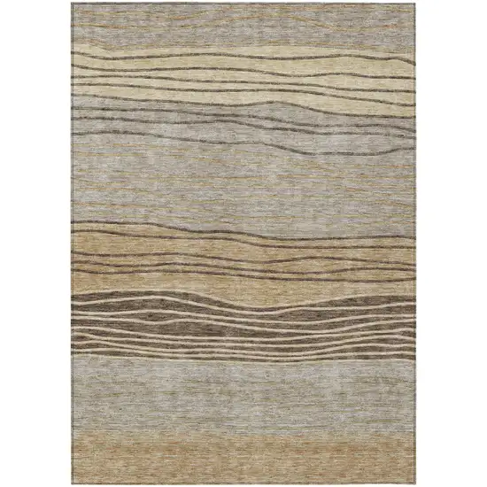 Taupe Brown And Beige Striped Washable Indoor Outdoor Area Rug Photo 1