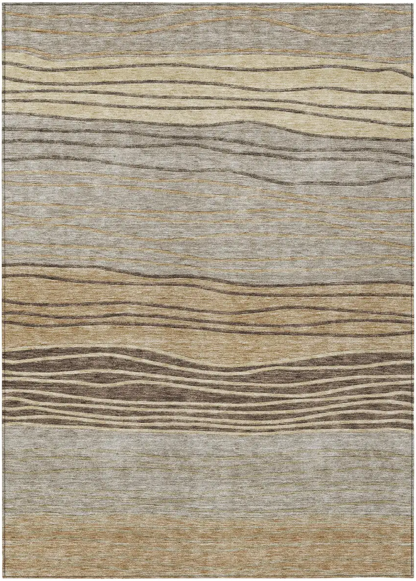 Taupe Brown And Beige Striped Washable Indoor Outdoor Area Rug Photo 1