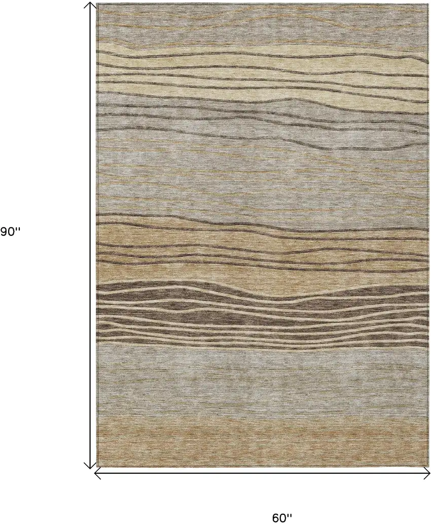Taupe Brown And Beige Striped Washable Indoor Outdoor Area Rug Photo 3